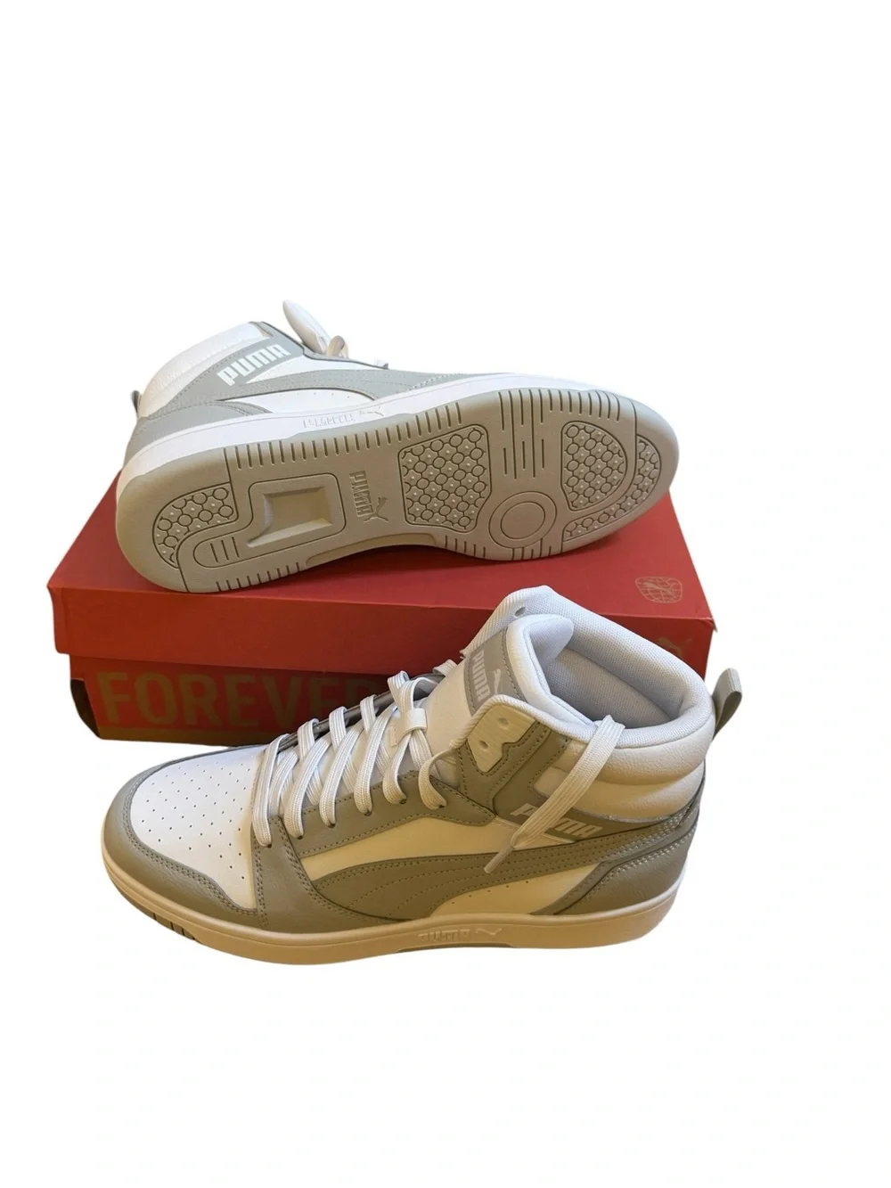 Puma Men’s High-Top Sneaker in White and Light Gray - Picture 6 of 6